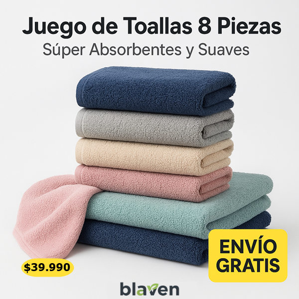 Juego de Toallas Premium 8 Piezas – Microfibra Súper Absorbente para Baño, Spa y Hotel