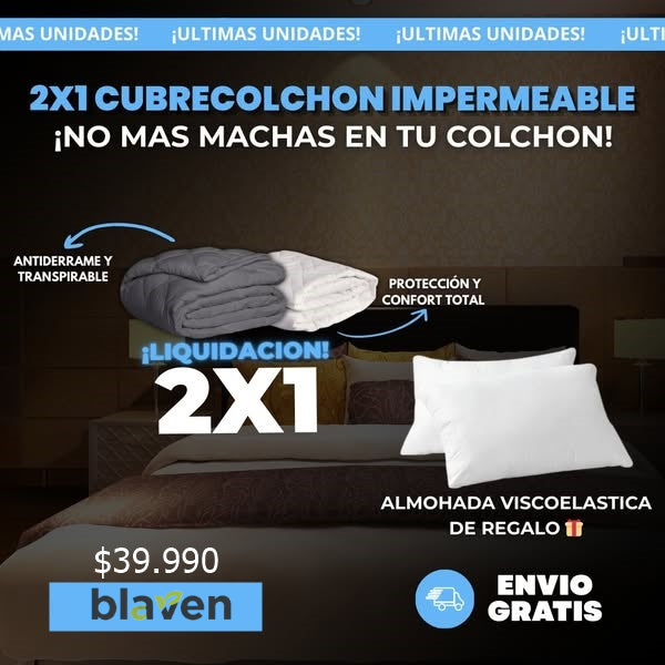 2X1 CUBRECOLCHON ANTIDERRAME + 2 ALMOHADAS INTELIGENTES DE REGALO (ENVÍO GRATIS)